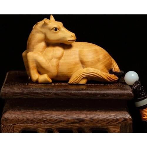 Zodiac Horse Hand Rope Toys, Original Animals Carving Crafts Home Feng Shui Hanging Wood Ornaments