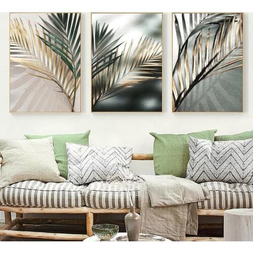 Leaf Plant Canvas Painting Poster Print Botanical Nordic Wall Art Golden Palm Scandinavian Decoration Picture Artwork Home Decor