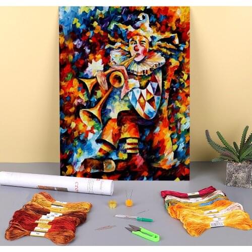 Oil Painting Style Clown Printed Canvas 11CT Cross Stitch Embroidery Kit DMC Threads Hobby Painting Handicraft Sewing Jewelry