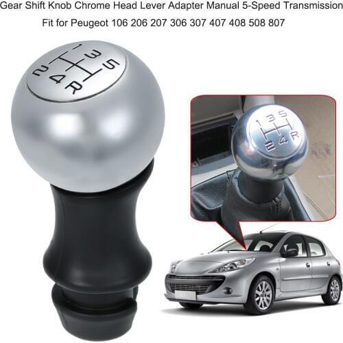 KKMOON Gear Shift Knob Chrome Head Lever Adapter Manual 5-Speed Transmission Fit for Peugeot 106 206 207 306 307 407 408 508 807