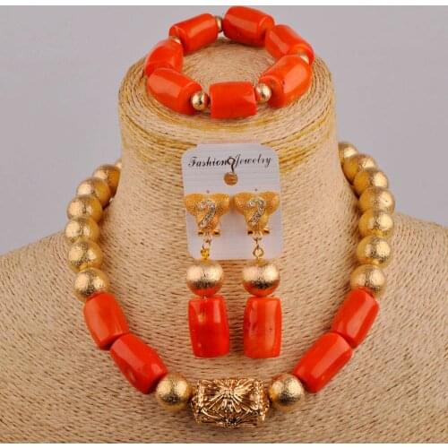 Fashion Coral African Beads Jewelry Set Orange Coral Beaded Necklace Nigerian Wedding Party Jewelry Sets