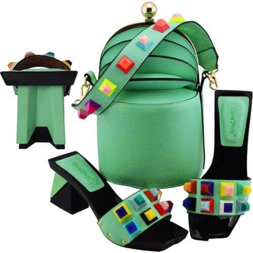 Gold Wedding Shoe and Bag Set Women Italy Design Italian Shoes with Matching Bag Set with women shoes heels in wedding MD011