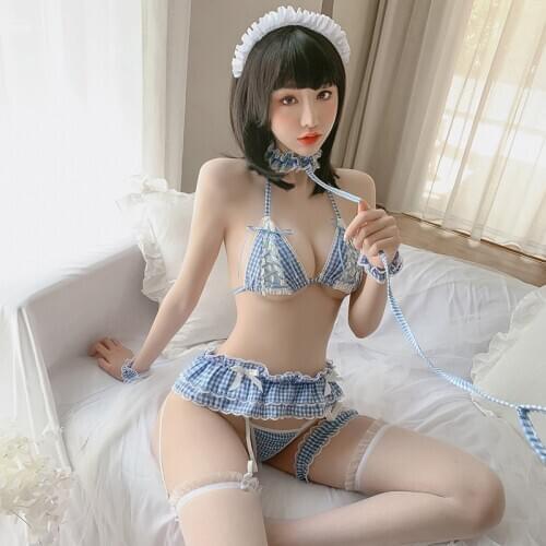 Japanese Maid Cosplay Sexy Costumes Set Underwear Servant Classical Erotic Plaid Outfit Babydoll Sexy Couple sex games Outfit