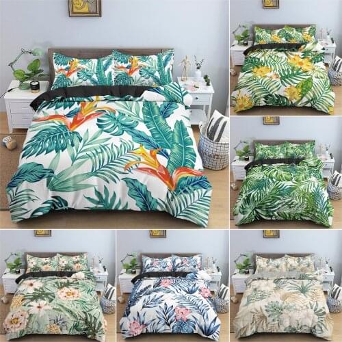 Green Plant Leaves Duvet Cover Set Floral Bedding Set Tropical Pattern Quilt / Comforter Cover With Pillowcase Home Textile