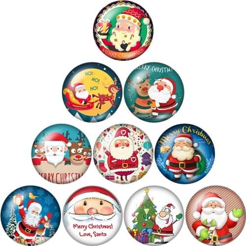 Beauty Christmas Santa Claus 10pcs set 12mm/16mm/18mm/25mm Round photo glass cabochon demo flat back Making findings ZB0580
