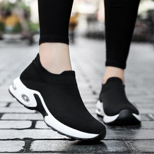 Womens Fashion Slip-on Platform Nurse Sneakers Breathable Mesh Air Cushion Walking Socks Shoes