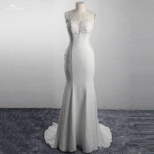 LZ317 Sexy Illusion Sleeveless Mermaid Dress See Through Backless Wedding Dress Crystal Appliques Bridal Gown Vestido De Noiva