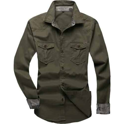 New 2021 Mens Spring Tactical Shirt Tooling Military Camisa Social Fashion Solid Cotton Shoulder Strap Long Sleeved Cargo Shirt
