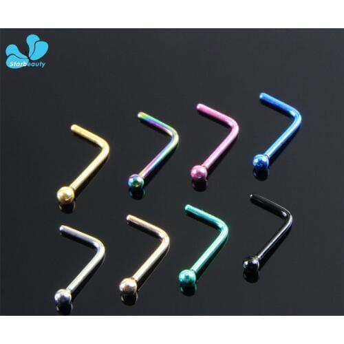 New Arrival Simple L Shape Surgical Steel 0.8*8mm Nose Studs Hooks Bar Pin Nose Rings Body Piercing Jewelry For Women