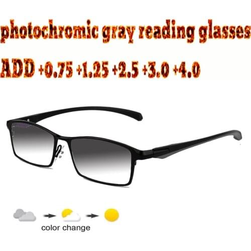 Business Mens Full Frame Photochromic Reading Glasses Comfortable TR90 +1.0 +1.5 +1.75 +2.0 +2.5 +3 +3.5 +4