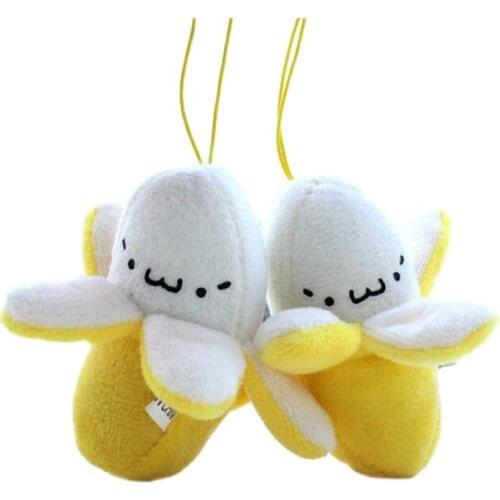 Wholesale 100pcs/lot Little Yellow Banana Plush Stuffed Toy KeyChains Small String Plush Doll Fruit Toy Keychain for Women &Girl