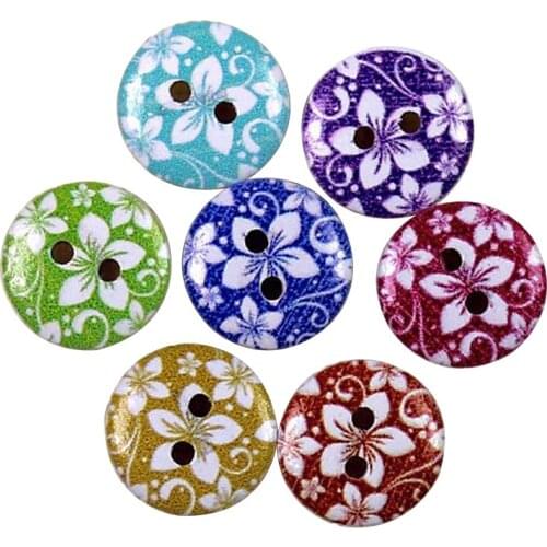 Wholesale/retailed 100pcs/lot Round Colorful Flower Painting Wooden Buttons For DIY Craft Needlework Sewing Wooden Decoration