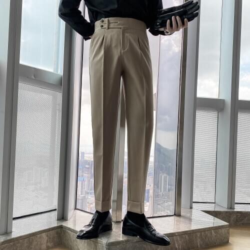 Autumn Korean Men Solid Color Trousers All-match Small Feet Casual Pant Slim High Waist Straight Suit Pant Men Business Trousers