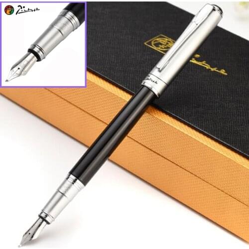 Picasso 906 Classic Athens Dynasty Fine Nib / Calligraphy Bent Nib Fountain Pen Black With Noble Silver Cap For Office & Home