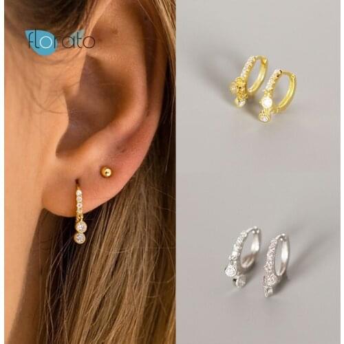 925 Sterling Silver Ear Buckl Gold Silver Zircon Charm Piercing Hoop Pendiente Minimalist Jewelry For Loops Rock Punk Clip Round