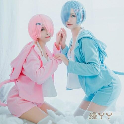 Re:Life in a different world from zero Cosplay Rem Ram Sexy Cat Ear Ver Costume Women Anime Re zero Cosplay Pajamas Suit 3 Set