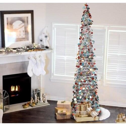 1.5 m Christmas Tree Collapsible Sequin Tinsel Artificial Christmas Tree DIY Festive Party Decoration