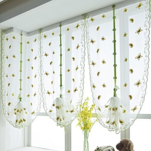Bedroom Embroidery Pattern Flowers Balloon Curtain Tulle Blinds Curtains For Kitchen Living Room Window Decorative