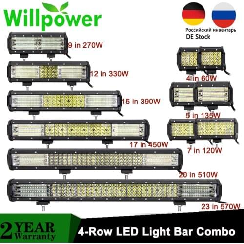 4 5 7 9 12 15 17 20 23 inch LED Work Light Bar 4-Rows Driving Offroad LED Bar for Car Tractor Truck SUV ATV UTV Boat 12V 24V