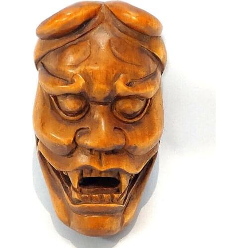 Y7658 - 2 " Hand Carved Boxwood Netsuke Figuring Carving - Small Japanese Noh Mask
