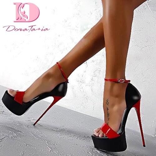 DoraTasia Mixed Colors Brand Design Womens Sandals Platform Thin Super High Heeled Sandals Sexy Party Mature Club Ladies Shoes