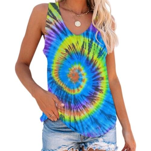 Women Tops Fashion V Neck Sleeveless Tie Dye Swirl Print Vest Bottoming Top Blouse Womens Clothing 2021 майка женская