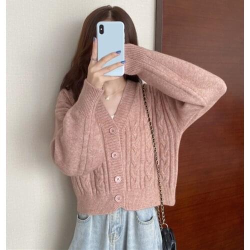 Women Solid Casual Sweater V Neck Knitted Cardigans 2021 Autumn Long Sleeve Single Breasted Button Female Coat