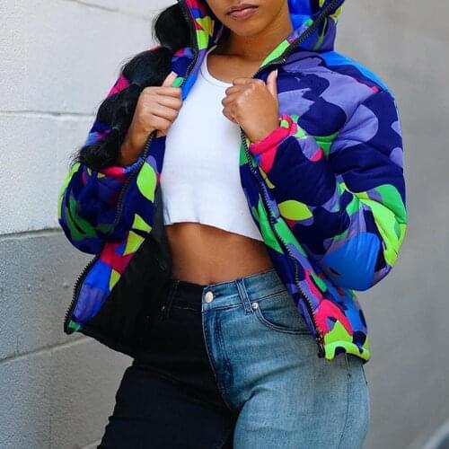 Unisex Winter Stand Collar Camouflage Print Jacket Warm Thick Parka Down Coat 2021