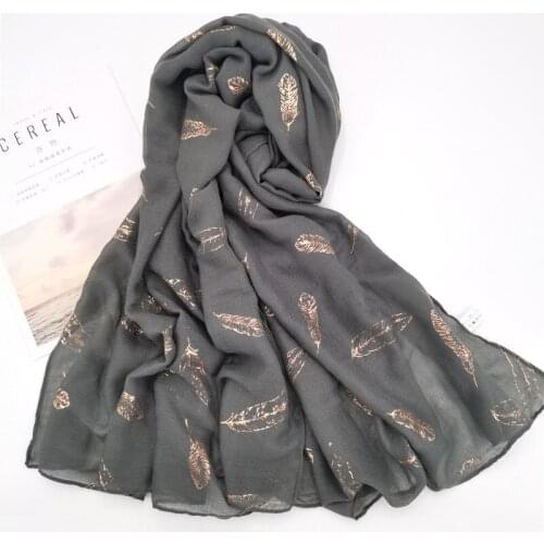2021 Fashion Newest Leaf Feather Gold Foil Pattern Cotton Voile Scarf 10pcs/lot