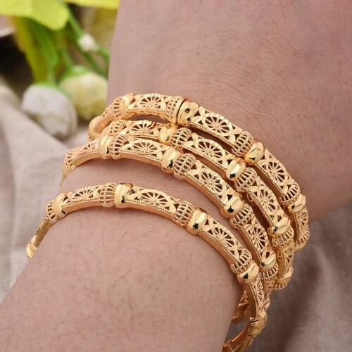 4Pcs/lot African 24K Gold Color wedding Bangles Bracelet For women Arab Ramadan Bracelet Jewelry