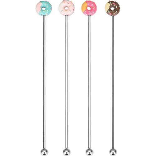 4PCS Swizzle Stick Donut Shape Stainless Steel Swizzle Stick Round Head Mixing Cocktail Coffee Stirrers Wine Drink Bar