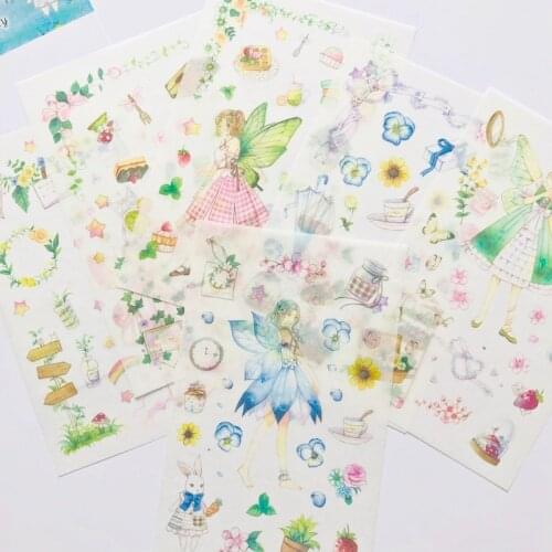 6 Sheets /Pack Butterfly Garden Fairy Girls Notebook Album DIY Decoration Stickers Stick Label