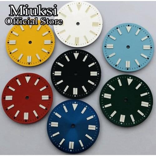 Miuksi 31mm black blue green red yellow watch dial luminous fit NH35 NH36 ETA2824 2836 Miyota8205 8215 821A DG2813 3804 movement