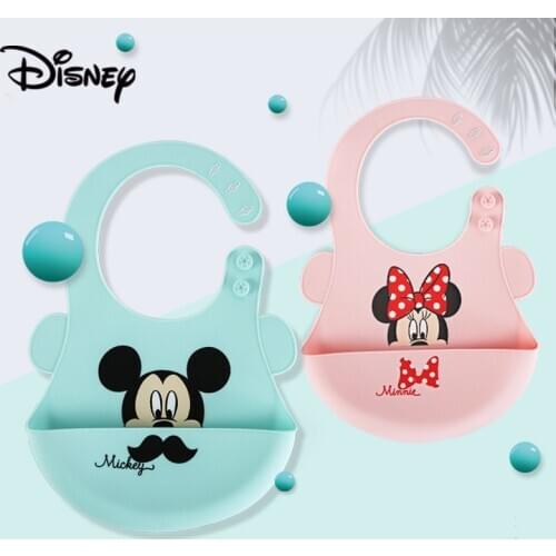 2 Pcs Disney Silica Gel Baby Bibs Cartoon Pattern Toddler Baby Saliva Towel Fit 0-3 Years Old Infant Burp Cloths Feeding