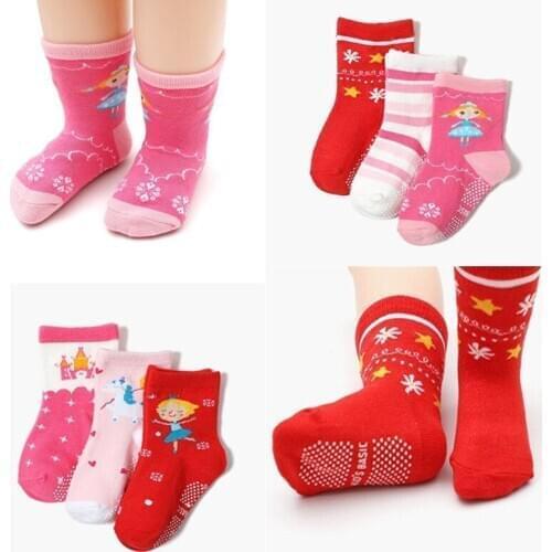 12pairs/Lot Girl Low Cut Floor Kid Sock with Rubber Grips Childrens Anti-slip Socks for 1-3Years