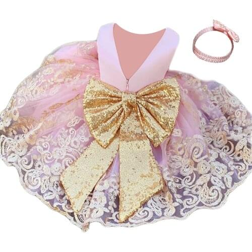 Infant Baby Girl Dresses Girl Tutu Princess Dress Sequin Bow Baby Girl Frocks 1st Birthday Wedding Party Dress Blush Pink Dress