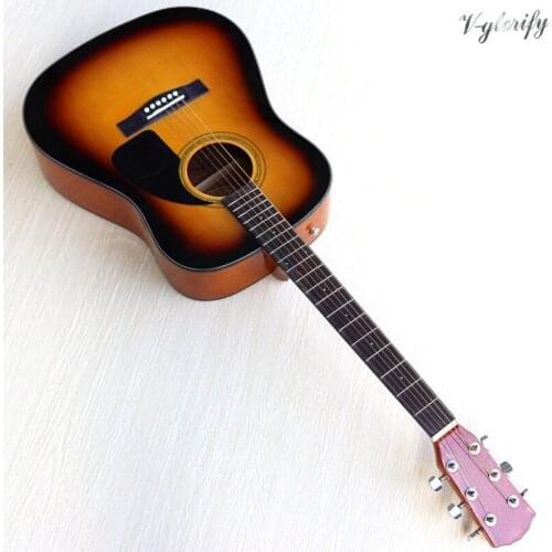 Sunburst color spruce wood top electric acoustic guitar and universe pattern 6 string natural color folk guitar with EQ tuner