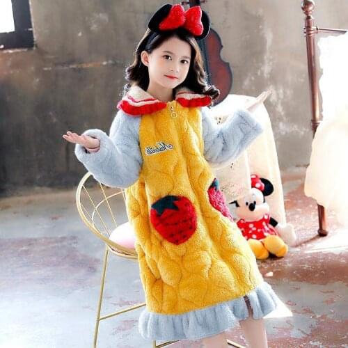 Princess Autumn Winter Flannel Pajama Nightdress For Girls Thickening Warm Kids Nightgowns Sleepshirts Warm Robe 4 6 9 12 14 Yrs