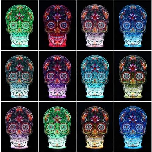 Best Selling Handmade Diy Diamond Embroidered Holiday Gift Skull Diamond Painting Light Card unicorn Night Light