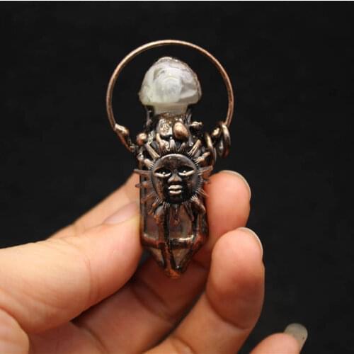 Healing Jewelry Natural Crystal Necklace Antique Metal Agates Charm Big Hexagonal Point Pendulum Clear Quartz Crystal Necklace