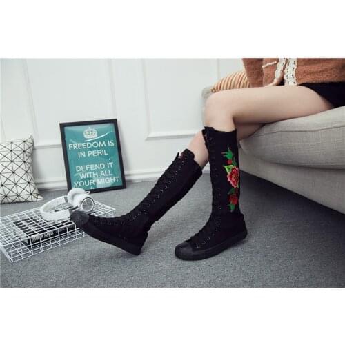 Women Casual Canvas Shoes Zipper Lace Up High Top Sneakers Comfortable Spring Autumn Long Boots