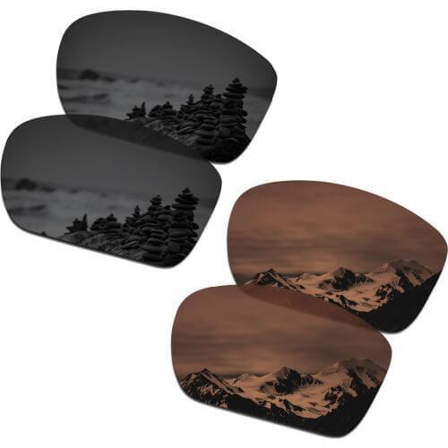 SmartVLT 2 Pairs Polarized Sunglasses Replacement Lenses for Oakley Big Taco Stealth Black and Amber Brown