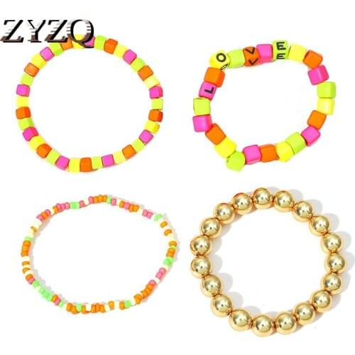 ZYZQ 4PCs colourful Beaded Bracelets Set Boho Color Bead Charm Bracelets for Women Wrist Bracelets Femme Jewelry