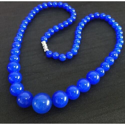 Natural stone Fashion style 6-14mm blue chalcedony jades round beads necklace for women chain choker jewelry 18inch GE4032