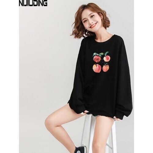 NIJIUIDNG 2020 Autumn Cotton Liner Loose Sweatshirts Ladies Casual Letter O-Neck Pullover Long Sleeve Hem Drawstring Tops Female