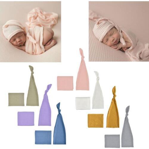 New Newborn Photography Prop Infant Multi-colors Sleepy Knit Sleepy Cap+Knit Wrap Set Studio photo shoot Accessories