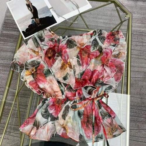 2021 new arrival women red and yellow silk shirt cute foloral shirts for young ladies and femme