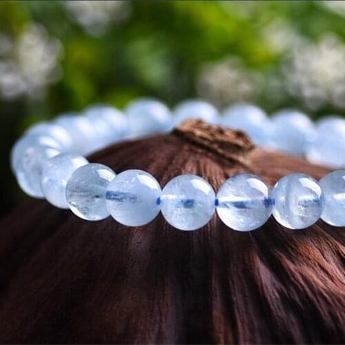 Beadztalk Aquamarin 100% Natural Color Women Beads Bracelet Bangle Blue natural Crystal good quality Bracelets Gift