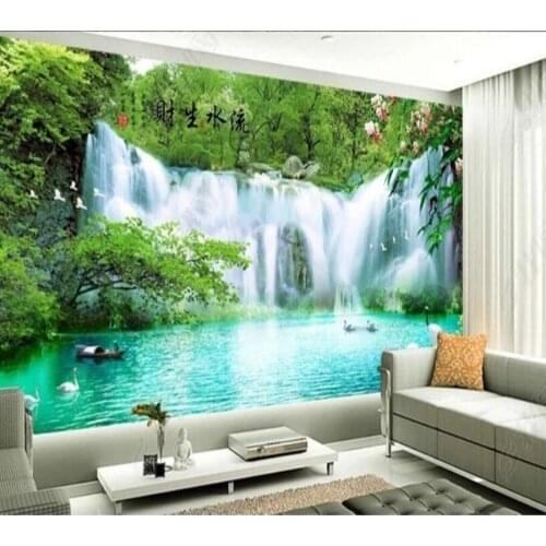Papel de parede Flowing water makes money huge landscape waterfall 3d wallpaper mural,iving room bedroom wall papers home decor
