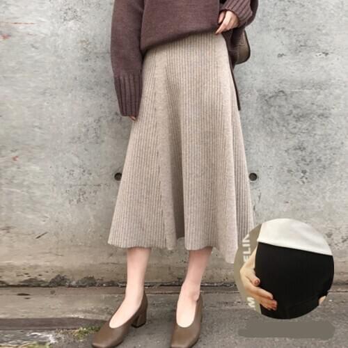 Autumn Pregnancy Clothing Long Knitted Skirts Maternity Knitting Skirt Casual Solid Striped Maternity Skirts for Pregnant Women